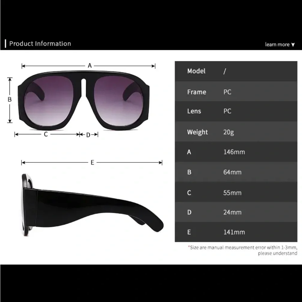 Unisex Black Oversized Shield Sunglasses